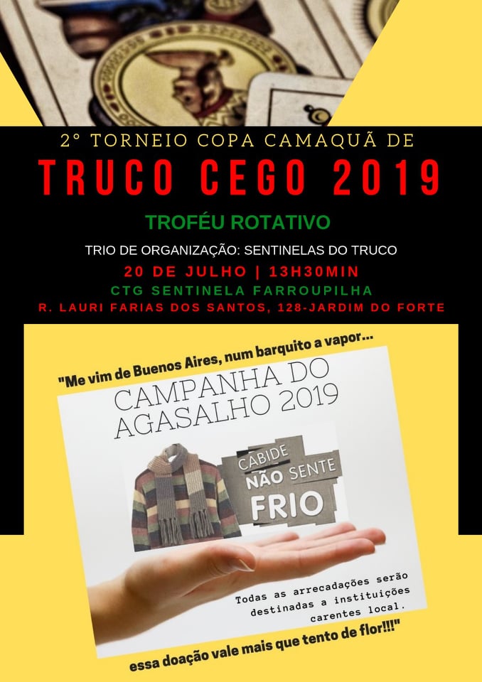 Inscrições abertas para segunda edição do Torneio de Truco Cego