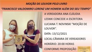 Escritora Donfelicianense Luciana Terezinha Novinski irá receber Moção de Louvor proposta pela Vereadora Ana Cláudia (PSDB)