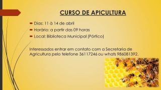 Curso de Apicultura em Chuvisca dia 11 a 14 de abril