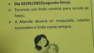 Mãe se indigna com recado de escola do filho que pedia 'cabelo escovado e maquiagem' para sessão de fotos, em Goiânia
