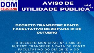 Decreto transfere ponto facultativo de 28 para 31 de outubro