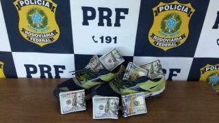 PRF apreende 35 mil dólares escondidos dentro de tênis de motorista